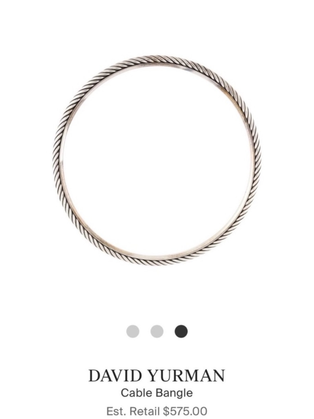David Yurman Sterling Silver Cable Bangle Bracelet Medium 2.5” 925 Stackable